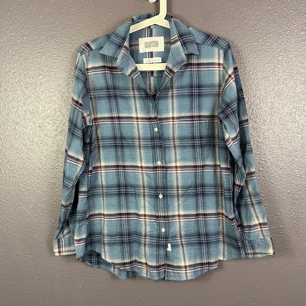 GRAYSON The Hero Shirt Blue Plaid Button Up Cotton Long Sleeve Womens Size 2